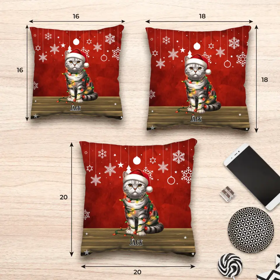 Cats Christmas - Custom Name - Pillow