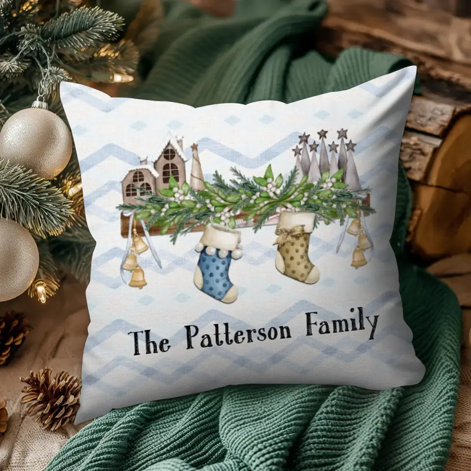 Christmas Stocking Family C - Custom Name - Pillow