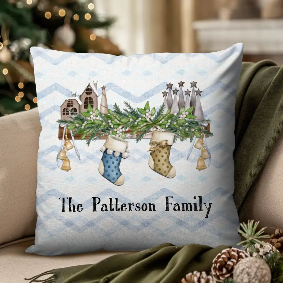 Christmas Stocking Family C - Custom Name - Pillow