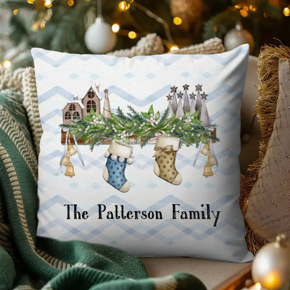 Christmas Stocking Family C - Custom Name - Pillow