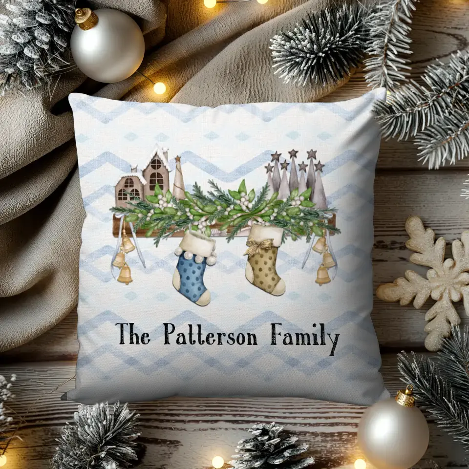 Christmas Stocking Family C - Custom Name - Pillow