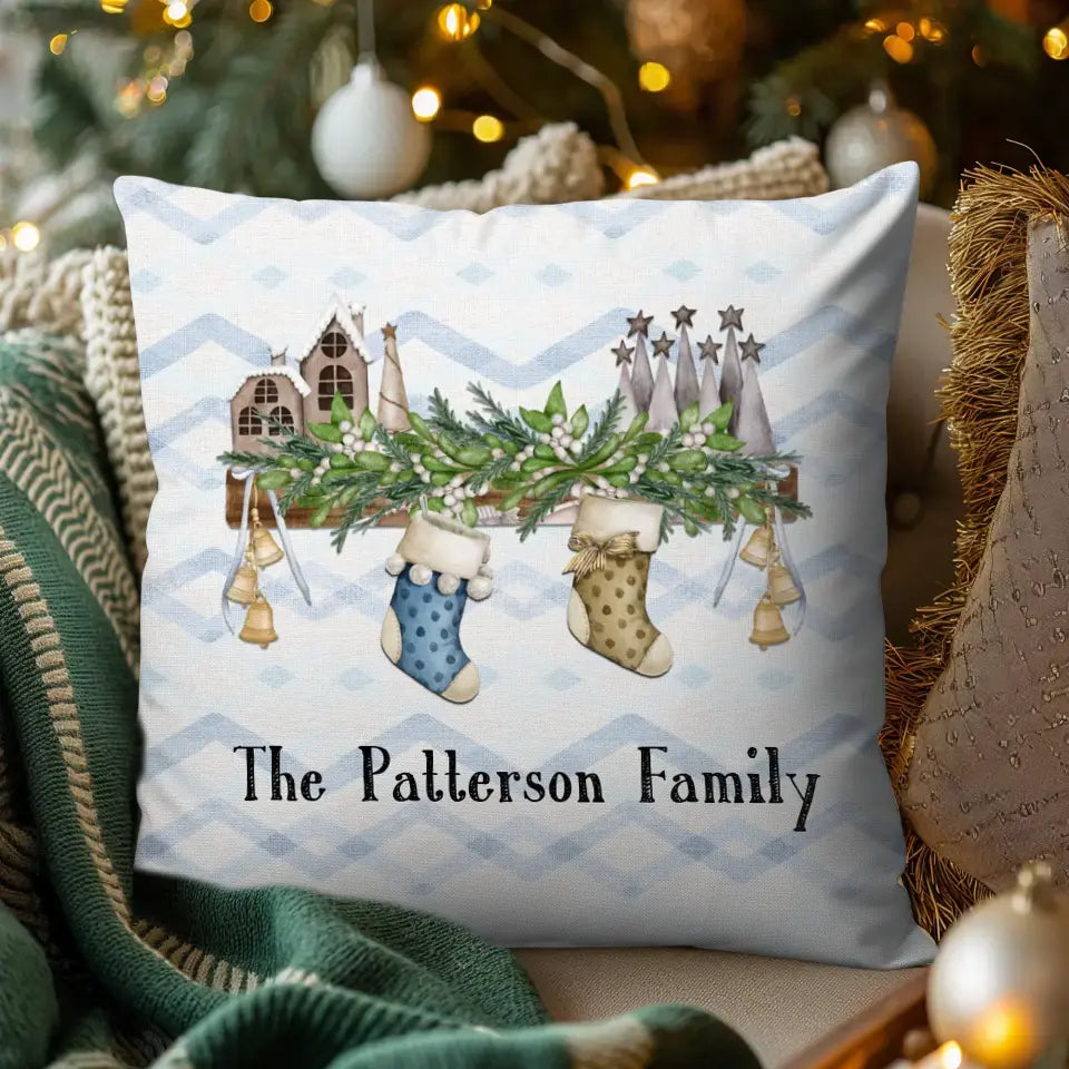 Christmas Stocking Family C - Custom Name - Pillow