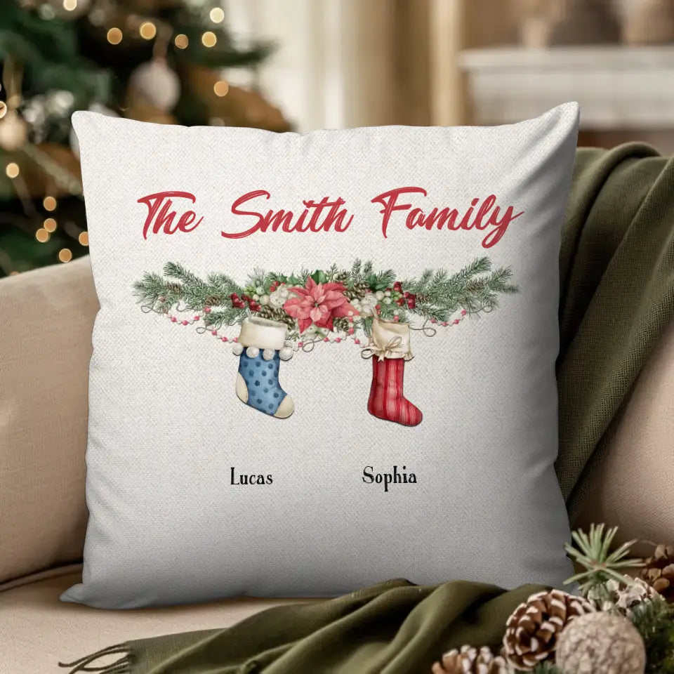 Christmas Stocking Family B - Custom Name - Pillow