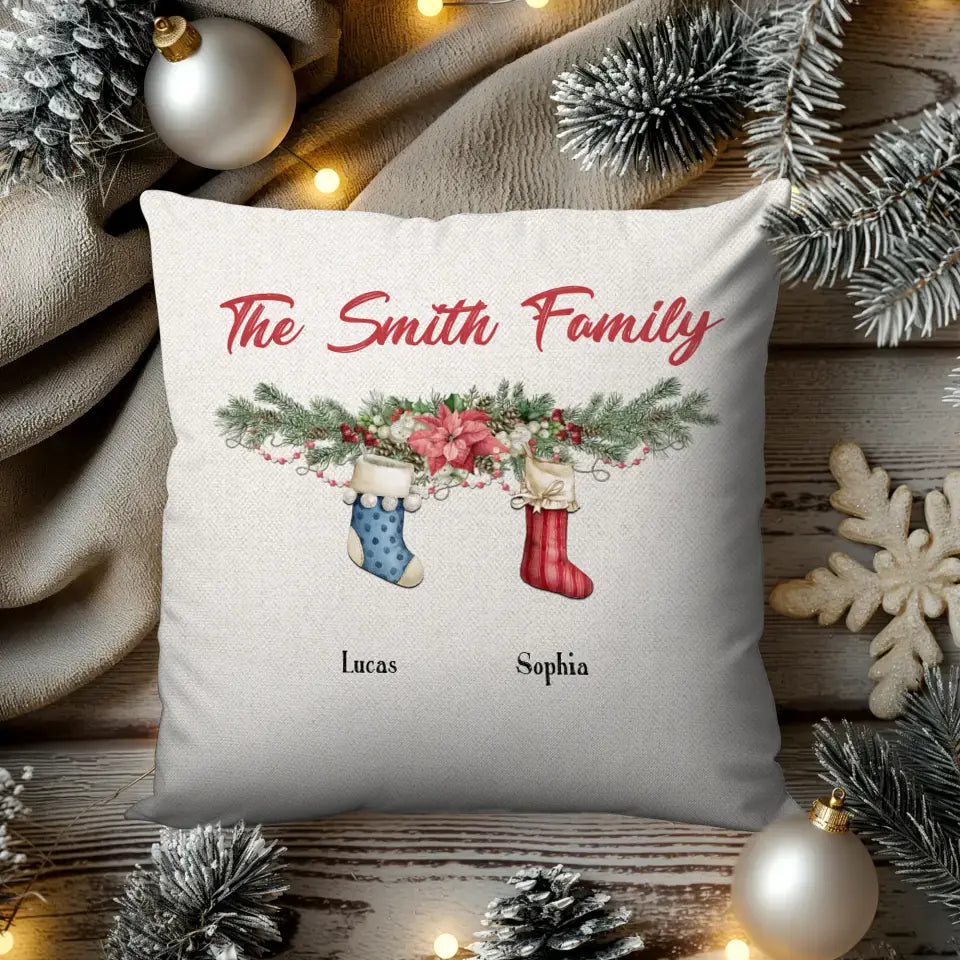 Christmas Stocking Family B - Custom Name - Pillow