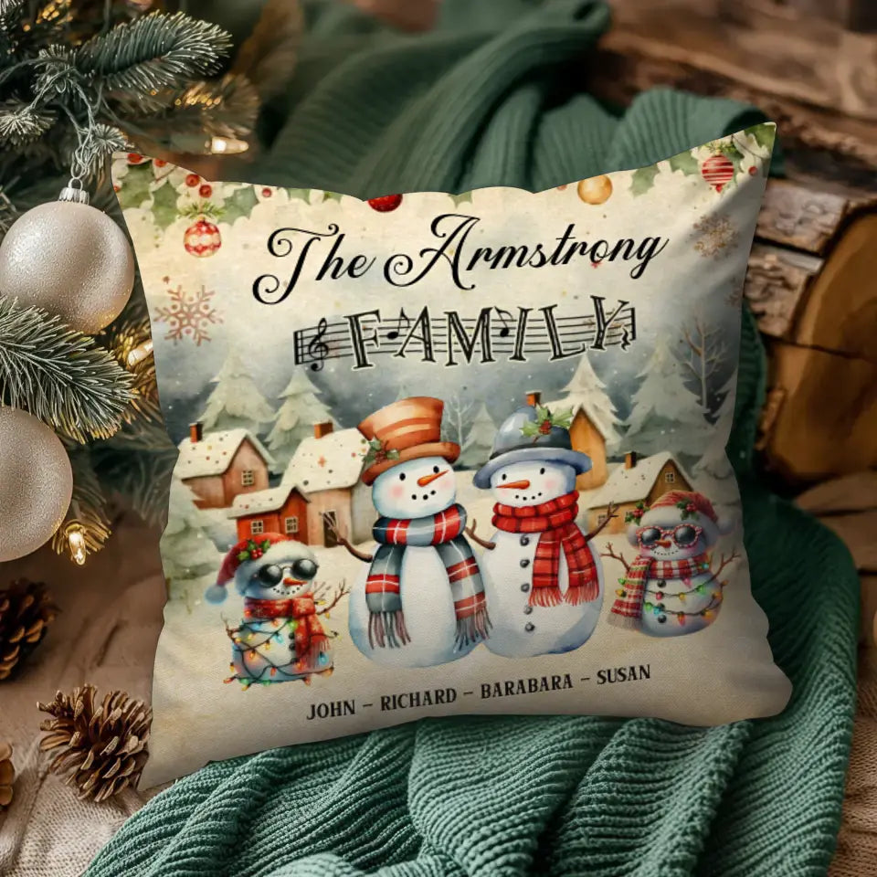 Snowman Family - Custom Name - Pillow