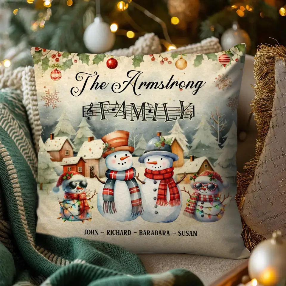 Snowman Family - Custom Name - Pillow