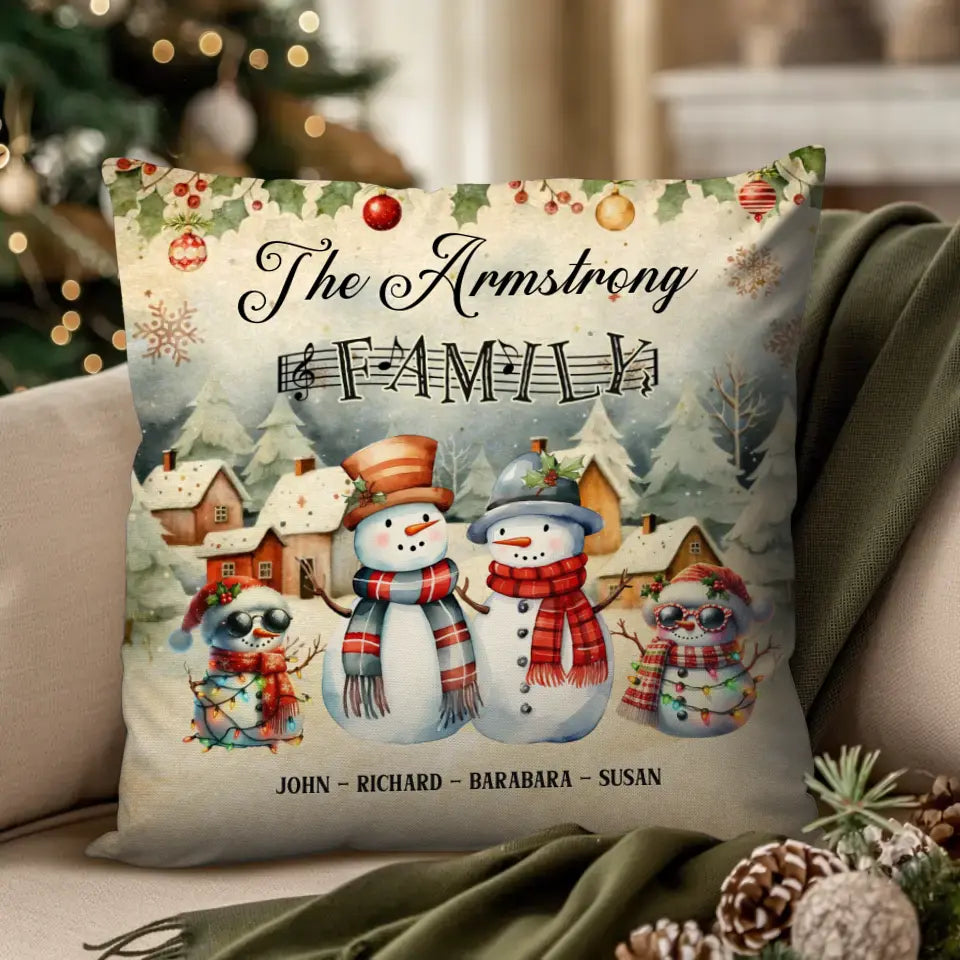 Snowman Family - Custom Name - Pillow