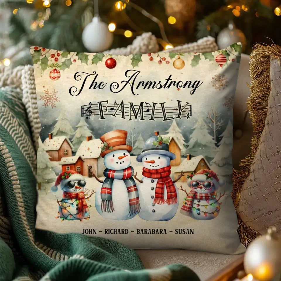 Snowman Family - Custom Name - Pillow