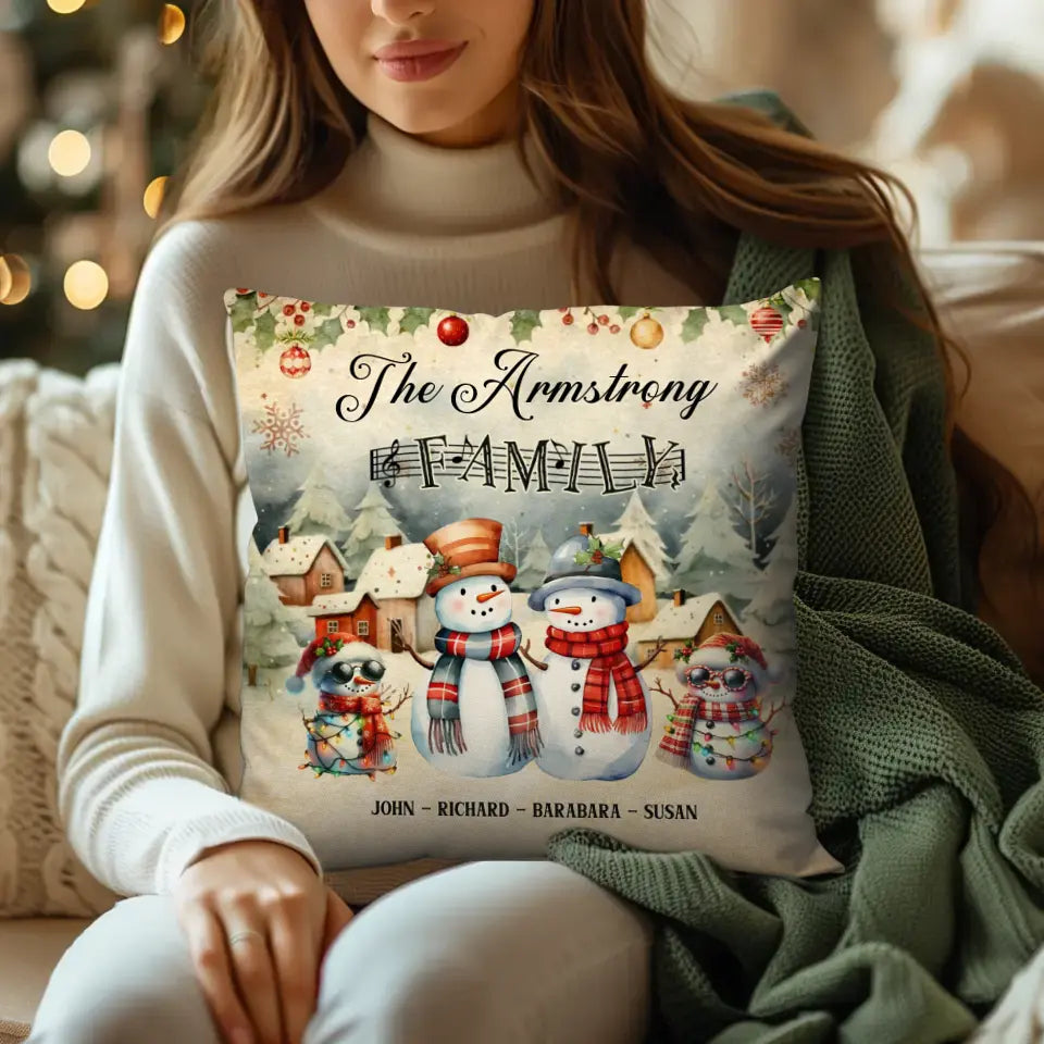 Snowman Family - Custom Name - Pillow