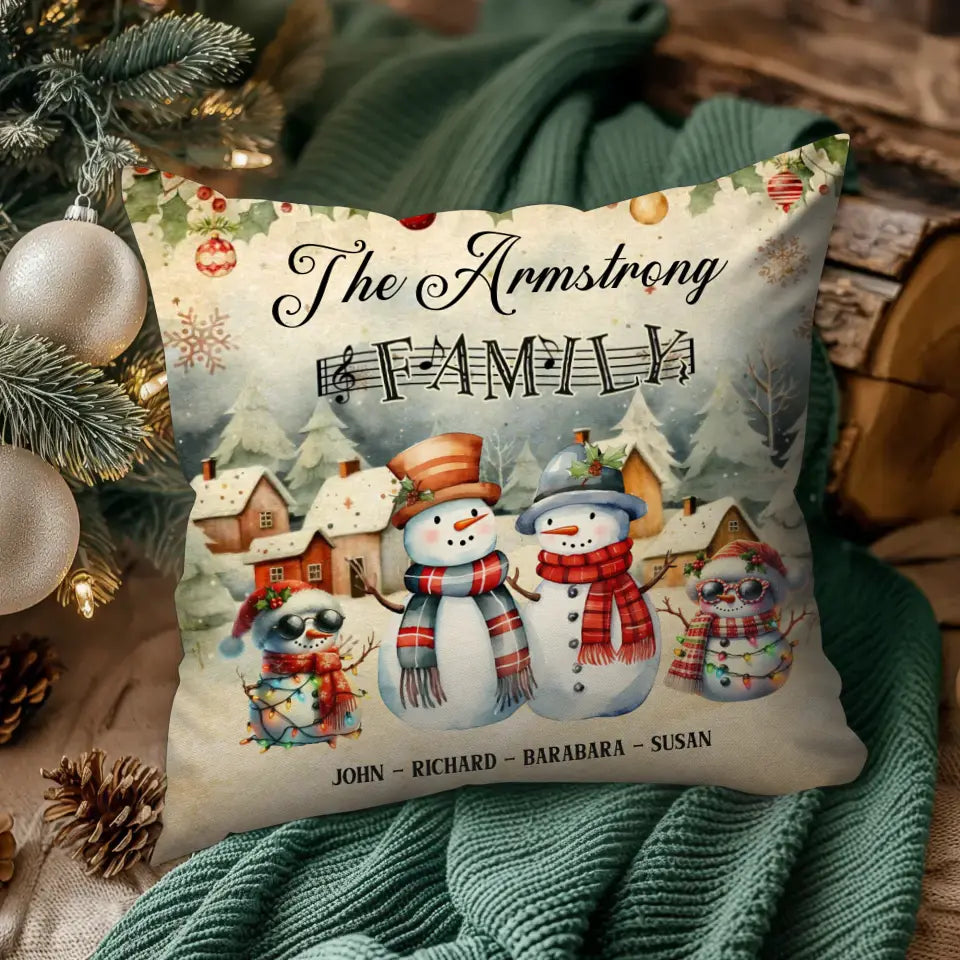 Snowman Family - Custom Name - Pillow