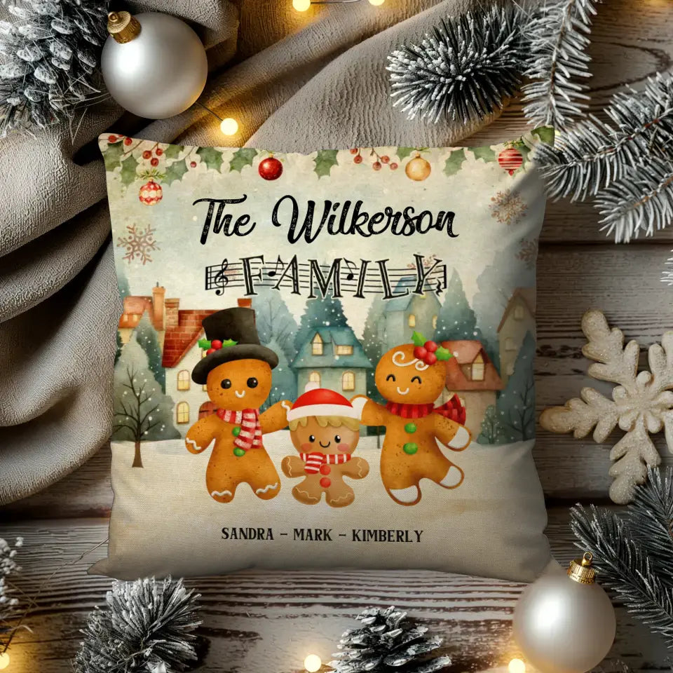 Gingerbread Family - Custom Name - Pillow