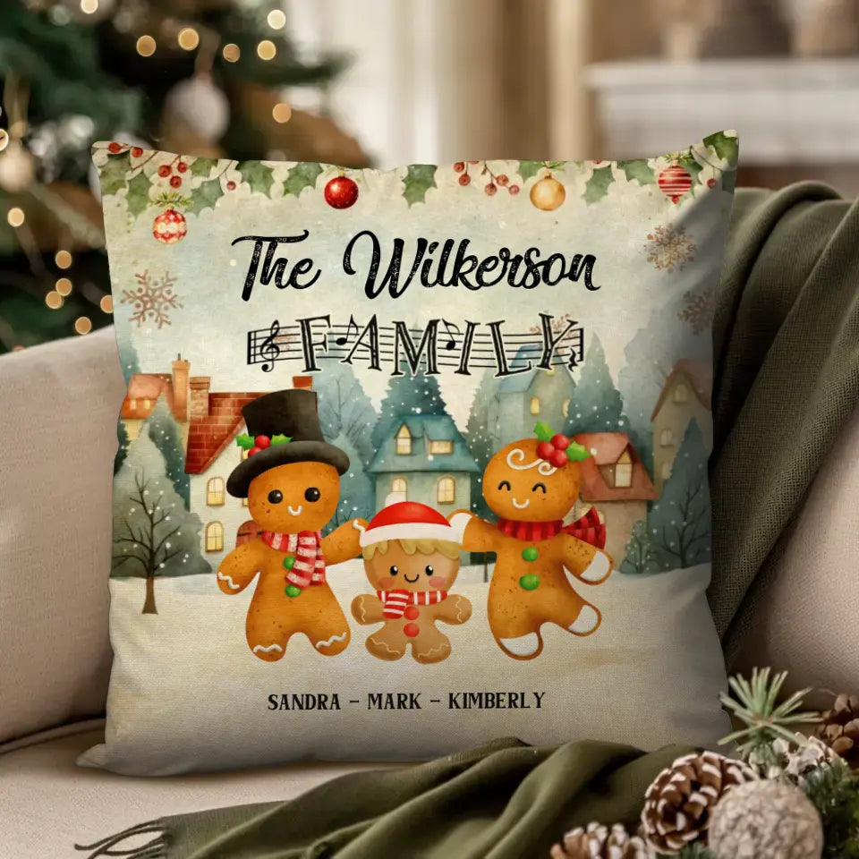 Gingerbread Family - Custom Name - Pillow