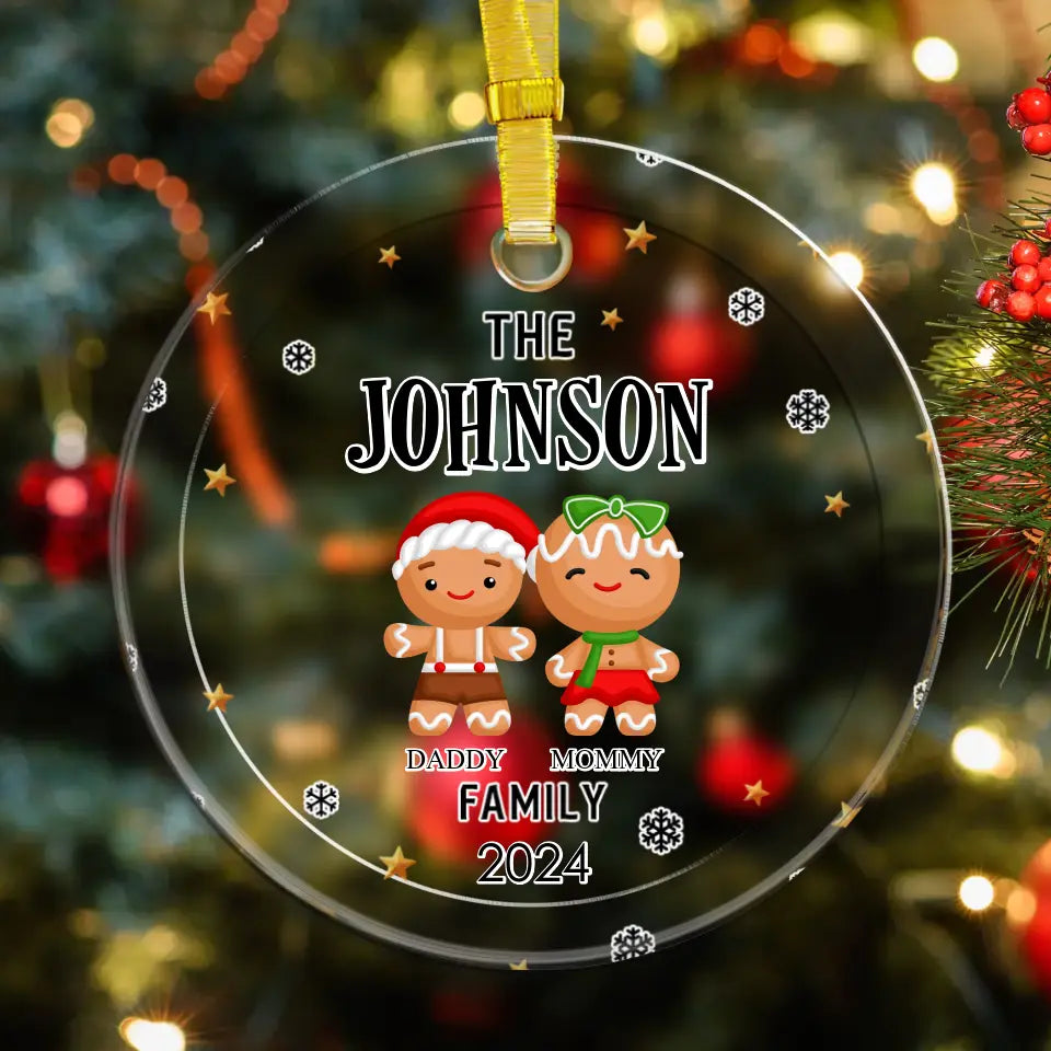 Gingerbread Family In Christmas - Custom Name - Ornament