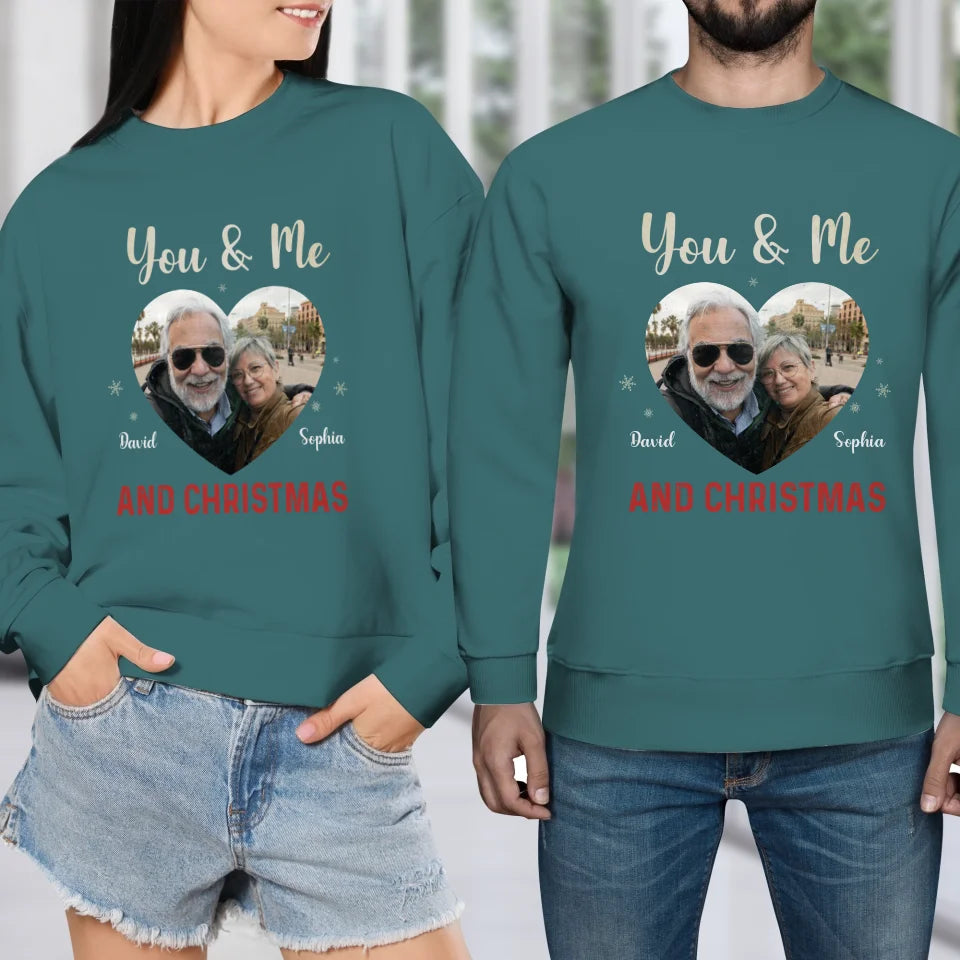 You & Me & Christmas - Custom Photo - Personalized Gift For Couples - Unisex Sweater