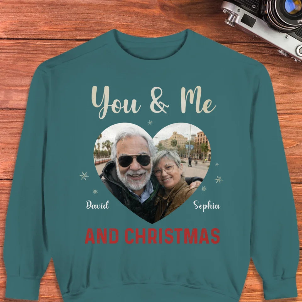 You & Me & Christmas - Custom Photo - Personalized Gift For Couples - Unisex Sweater