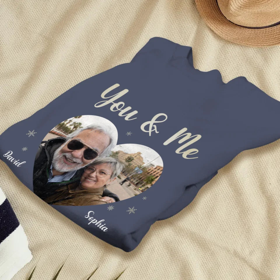 You & Me & Christmas - Custom Photo - Personalized Gift For Couples - Unisex Sweater