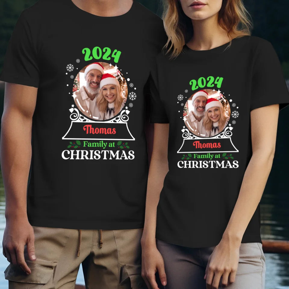 Family Christmas Ball - Custom Photo - Personalized Gift For Couples - Unisex T-Shirt