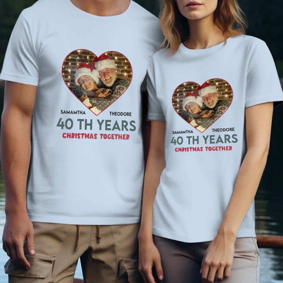 Christmas Together With Partner - Custom Photo - Personalized Gift For Couples - Unisex T-Shirt