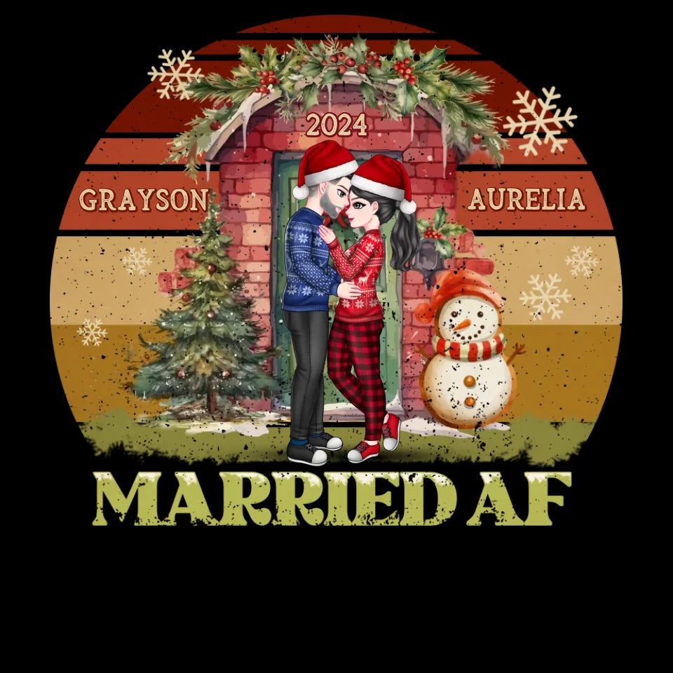 Couple Hugging In Front Of Christmas Decorated House - Custom Name - Personalized Gift For Couples - Unisex Sweater