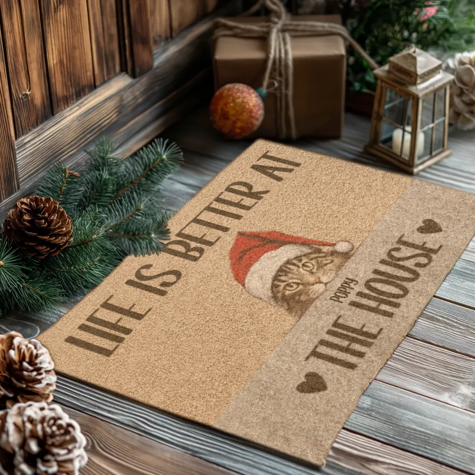 Life Is Better At The House With Cat - Custom Name - Doormat (24"x16'')