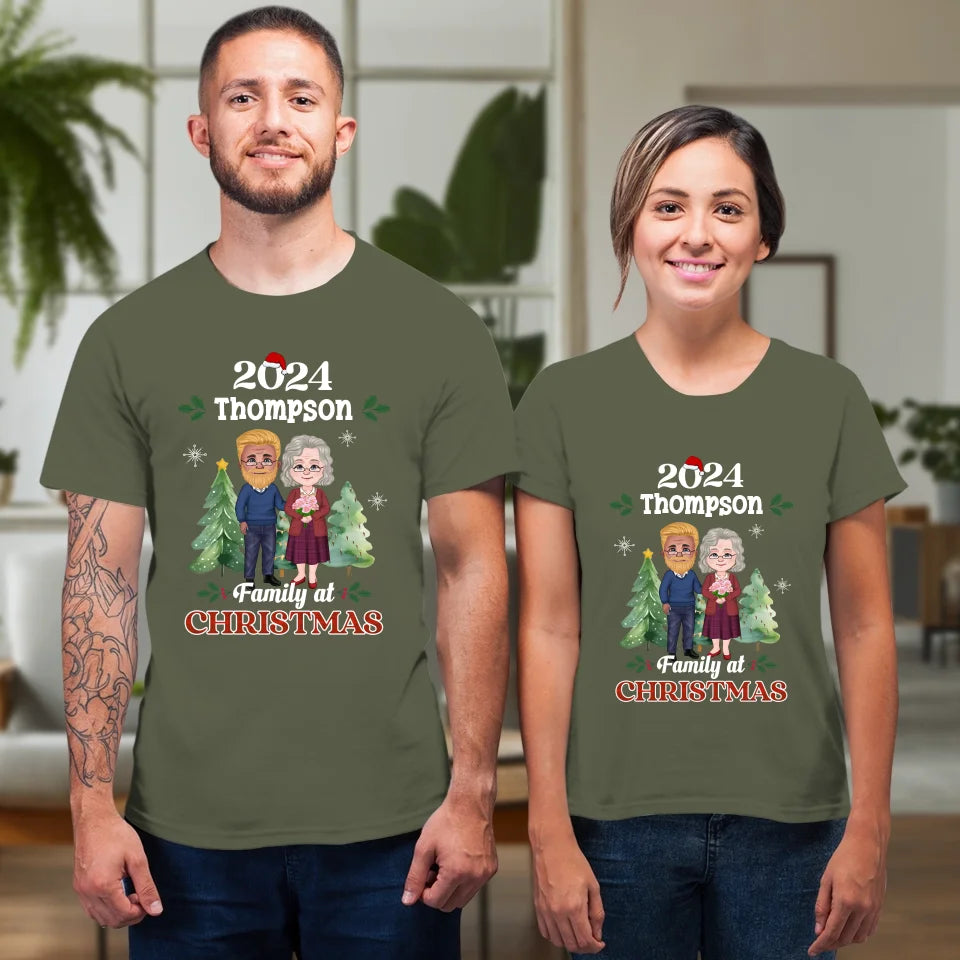 Family At Christmas - Custom Name - Personalized Gift For Couples - Unisex T-Shirt