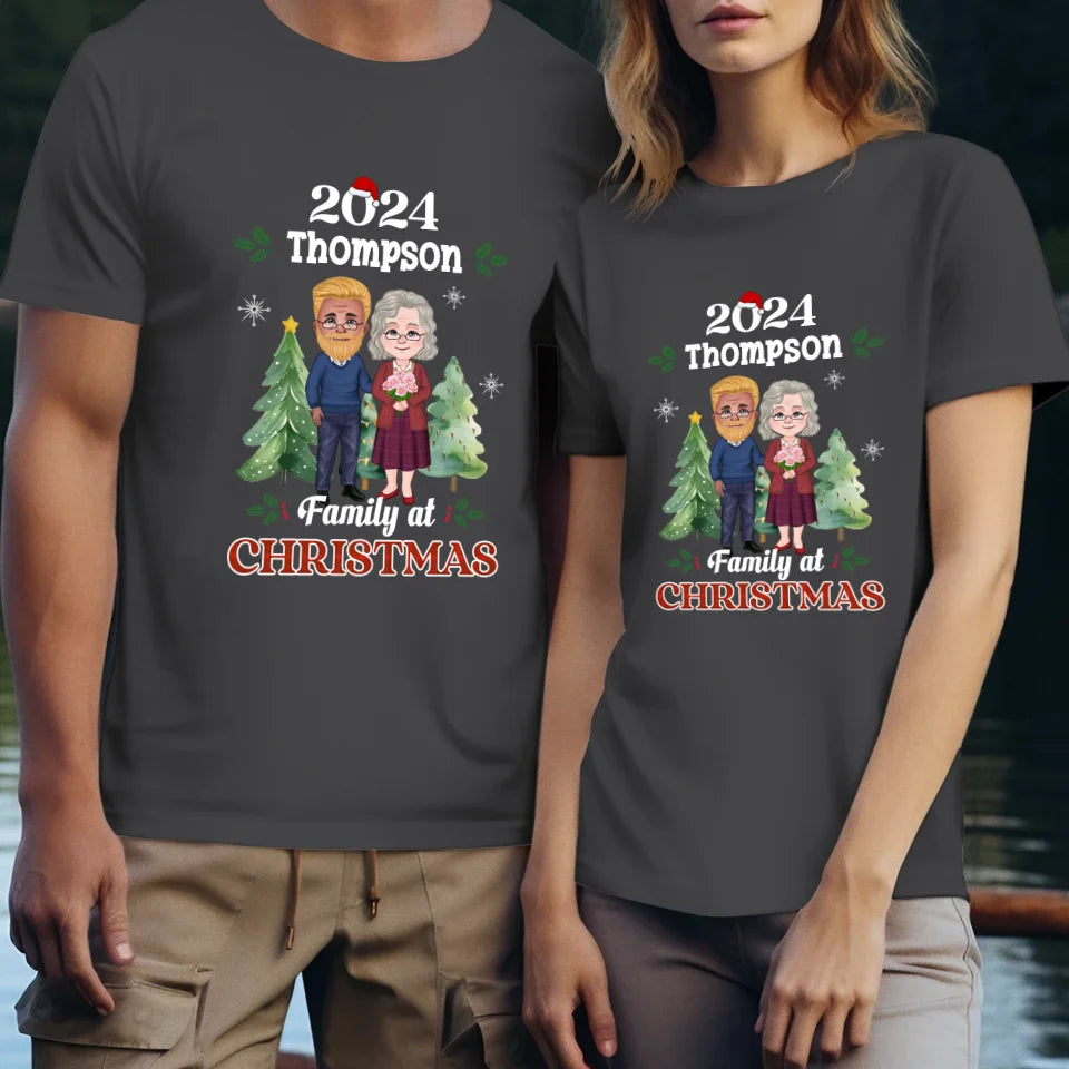 Family At Christmas - Custom Name - Personalized Gift For Couples - Unisex T-Shirt