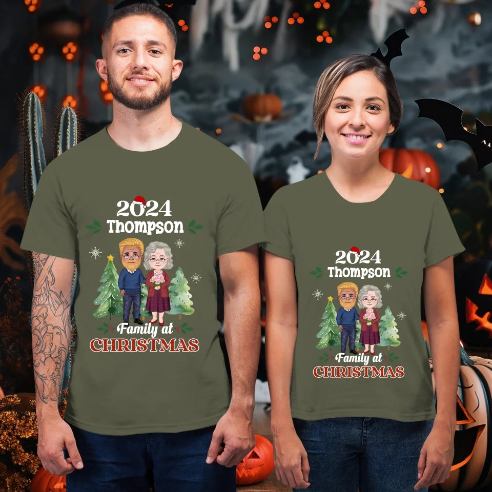 Family At Christmas - Custom Name - Personalized Gift For Couples - Unisex T-Shirt