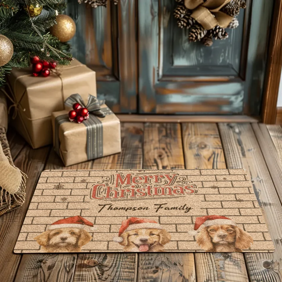 Merry Christmas With Dogs - Custom Name - Doormat (24"x16'')