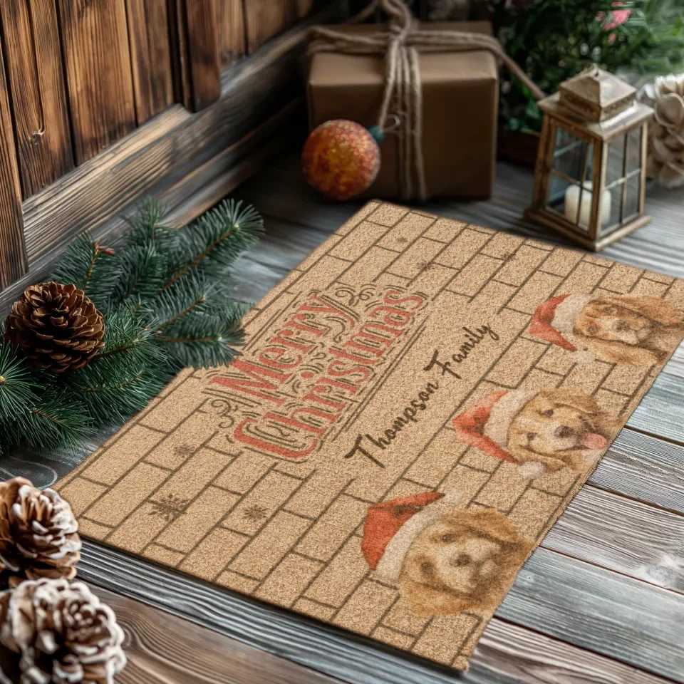 Merry Christmas With Dogs - Custom Name - Doormat (24"x16'')