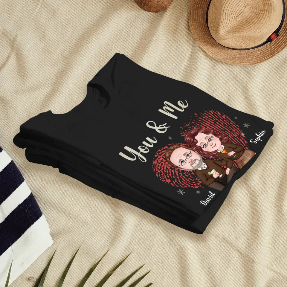 You & Me And Christmas - Custom Name - Personalized Gift For Couples - Unisex T-Shirt