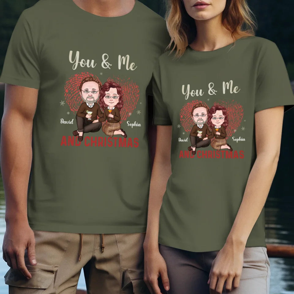 You & Me And Christmas - Custom Name - Personalized Gift For Couples - Unisex T-Shirt