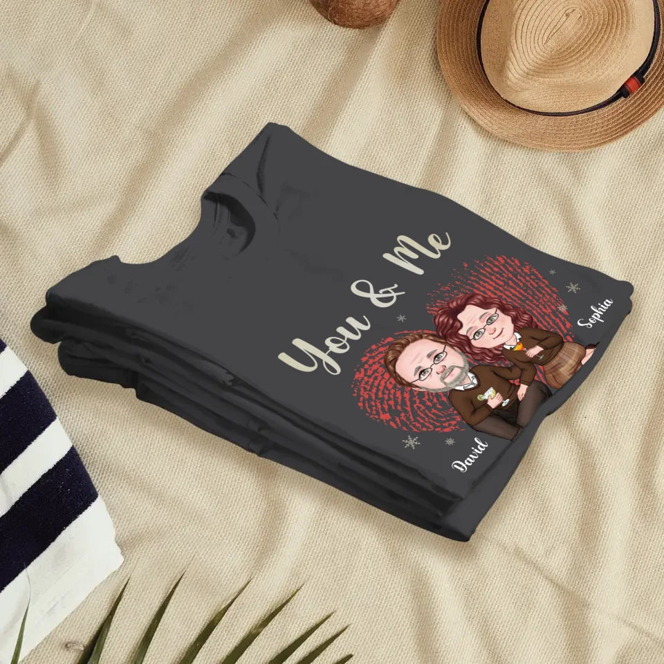 You & Me And Christmas - Custom Name - Personalized Gift For Couples - Unisex T-Shirt