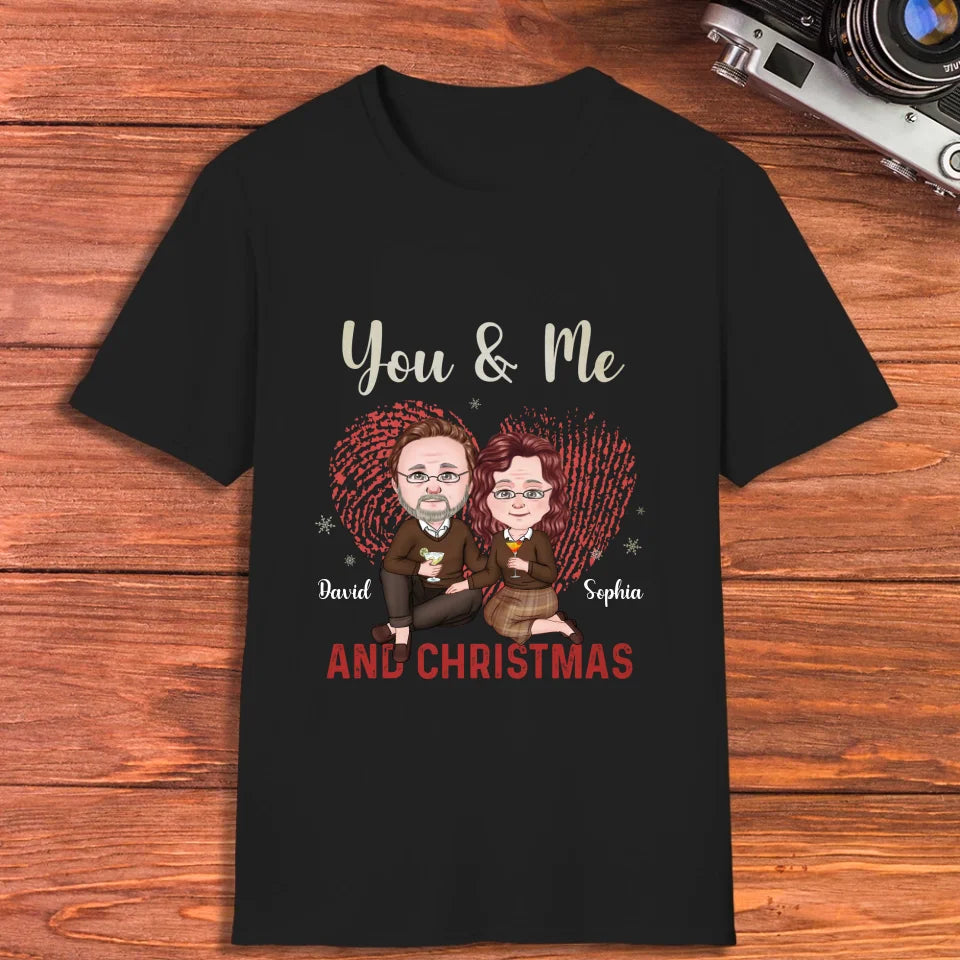 You & Me And Christmas - Custom Name - Personalized Gift For Couples - Unisex T-Shirt