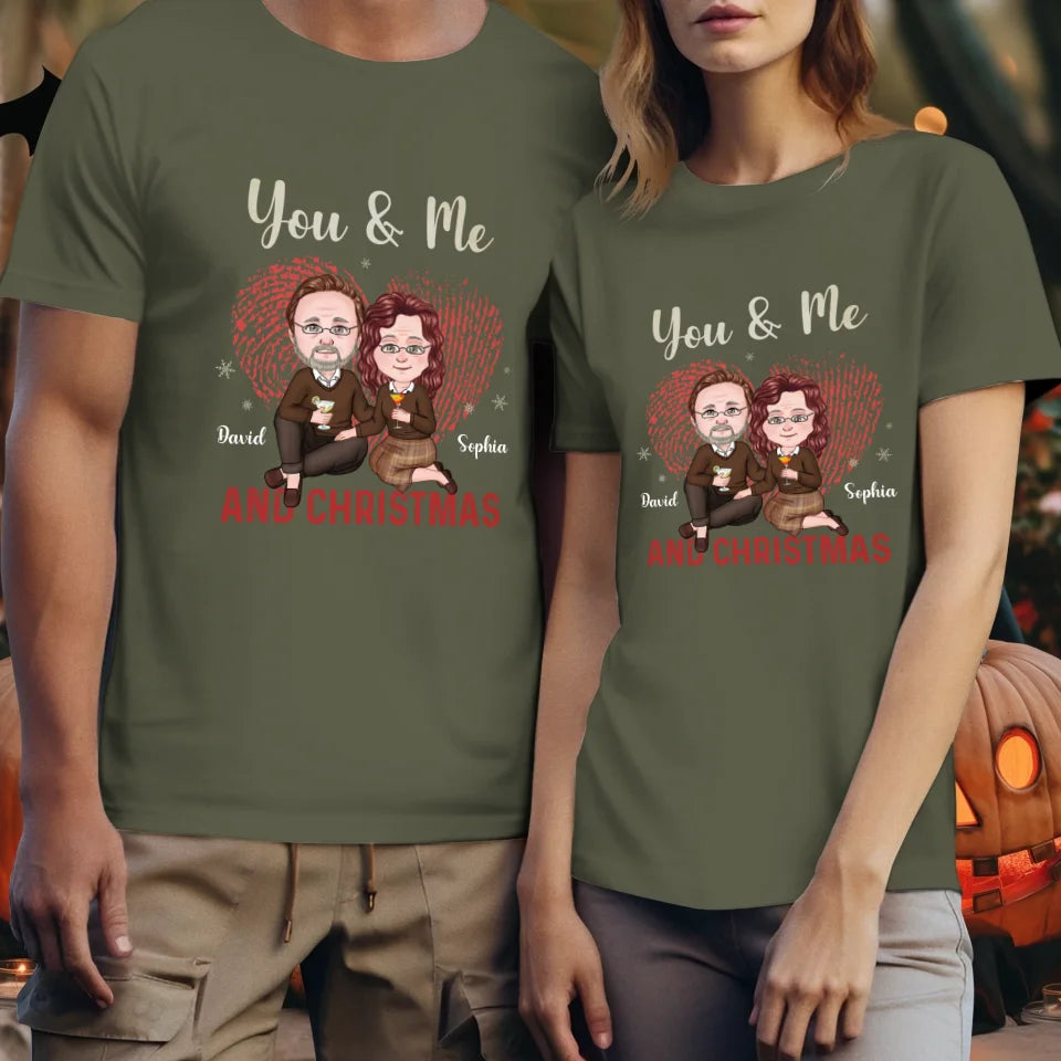 You & Me And Christmas - Custom Name - Personalized Gift For Couples - Unisex T-Shirt