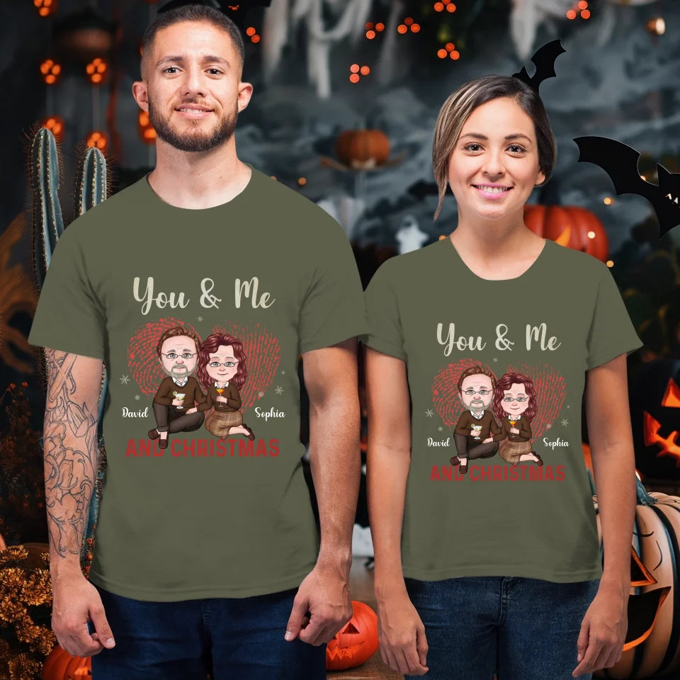 You & Me And Christmas - Custom Name - Personalized Gift For Couples - Unisex T-Shirt