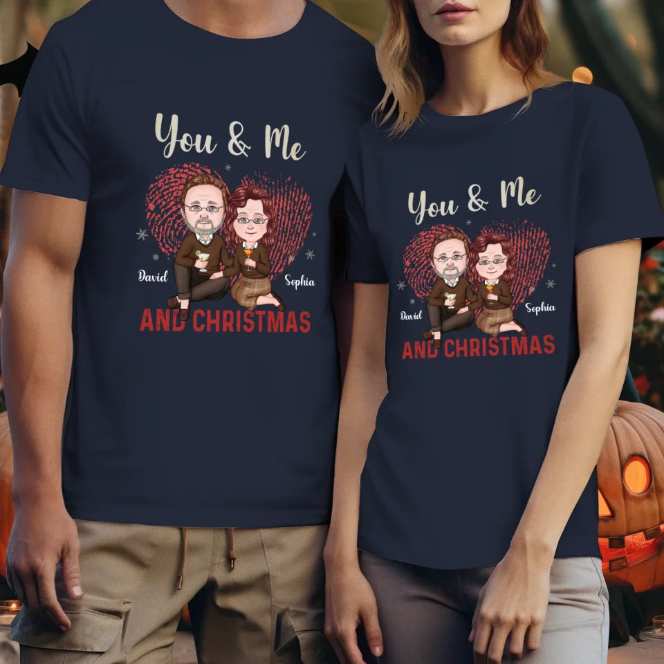 You & Me And Christmas - Custom Name - Personalized Gift For Couples - Unisex T-Shirt