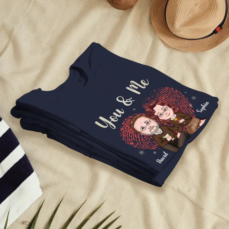 You & Me And Christmas - Custom Name - Personalized Gift For Couples - Unisex T-Shirt