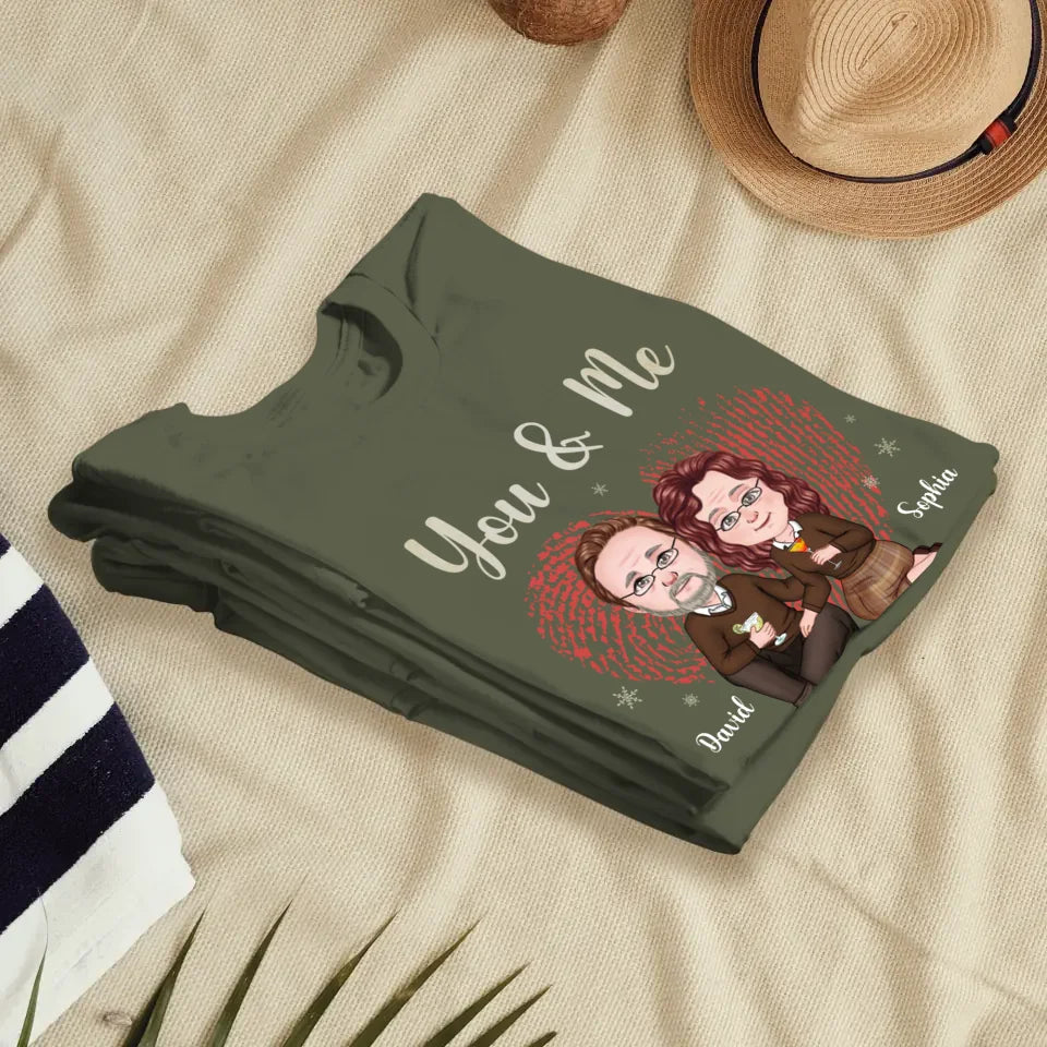 You & Me And Christmas - Custom Name - Personalized Gift For Couples - Unisex T-Shirt