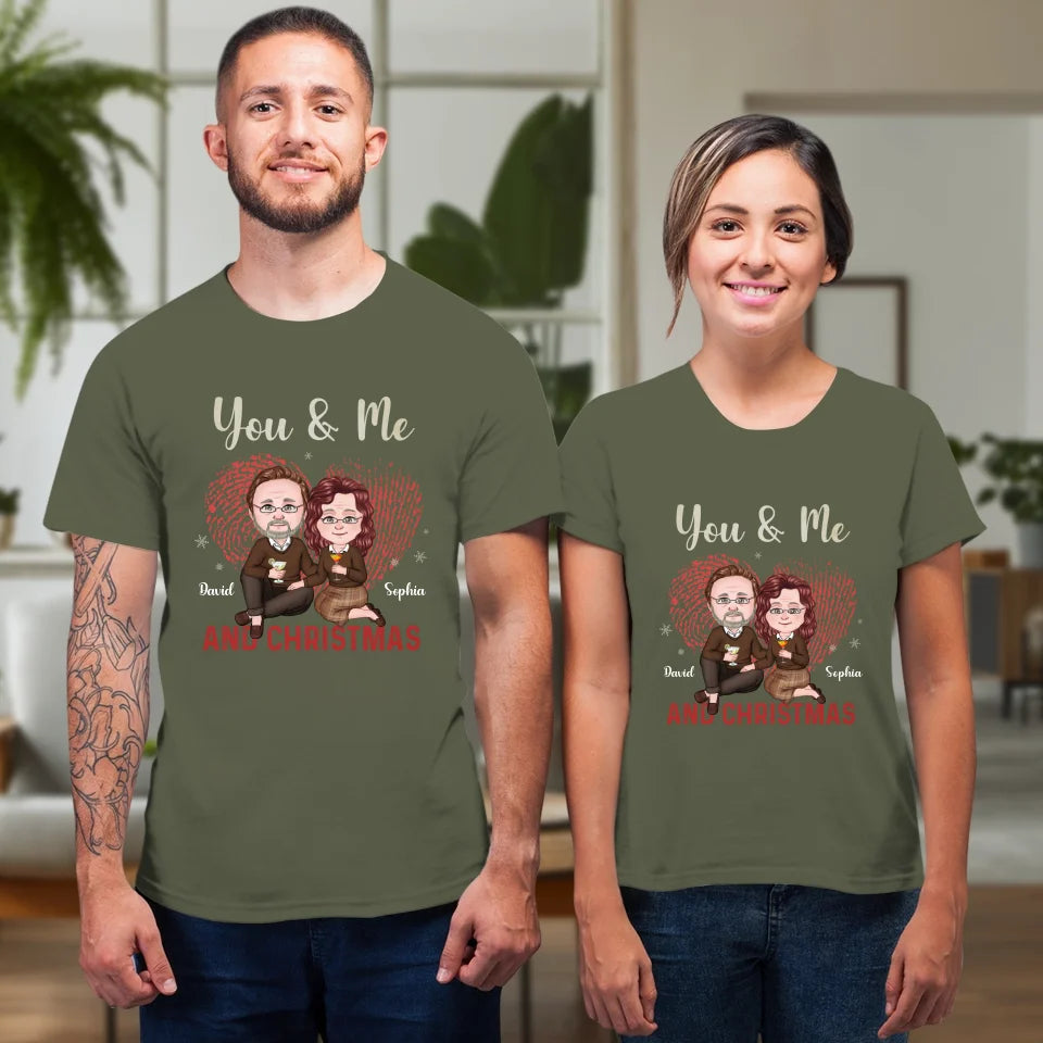 You & Me And Christmas - Custom Name - Personalized Gift For Couples - Unisex T-Shirt