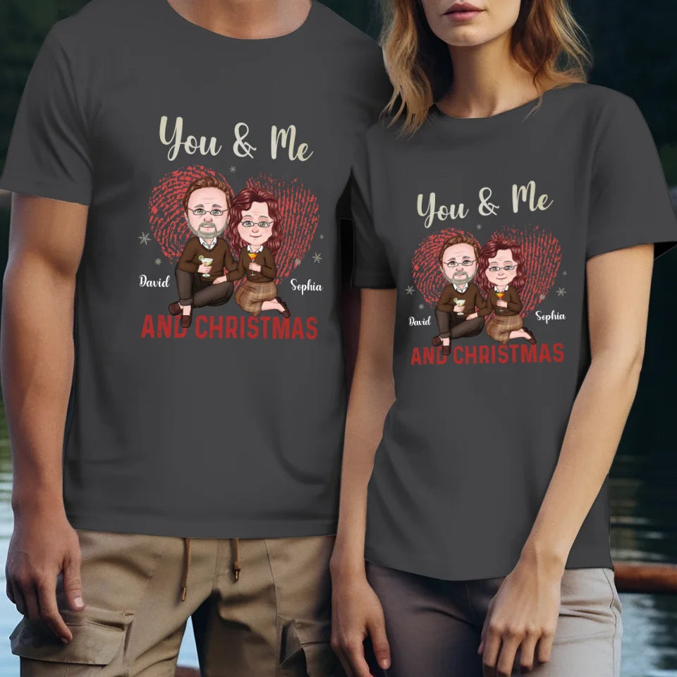 You & Me And Christmas - Custom Name - Personalized Gift For Couples - Unisex T-Shirt