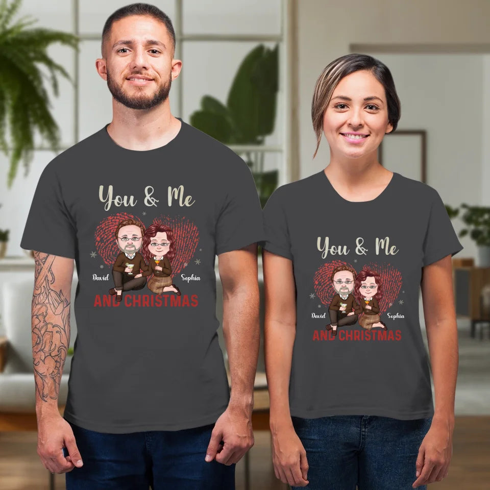 You & Me And Christmas - Custom Name - Personalized Gift For Couples - Unisex T-Shirt