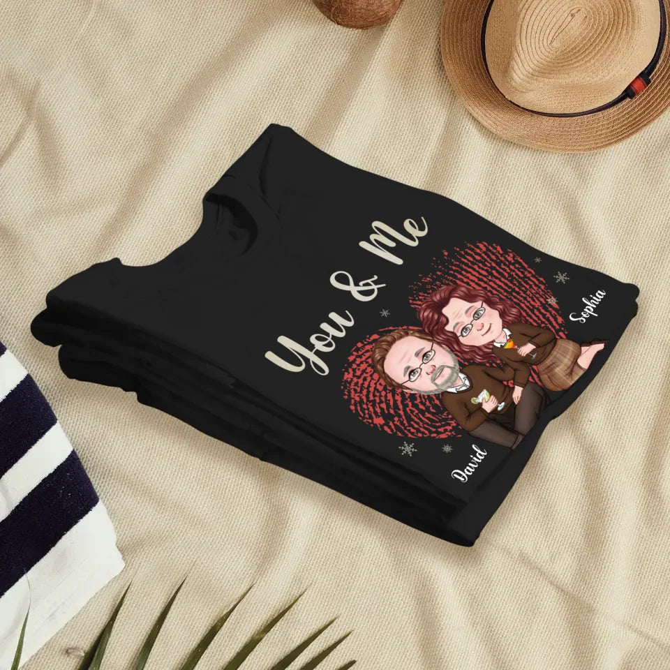 You & Me And Christmas - Custom Name - Personalized Gift For Couples - Unisex T-Shirt