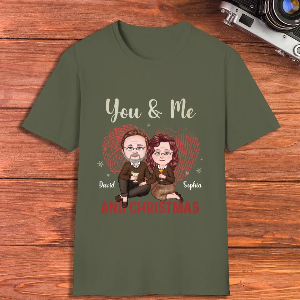 You & Me And Christmas - Custom Name - Personalized Gift For Couples - Unisex T-Shirt