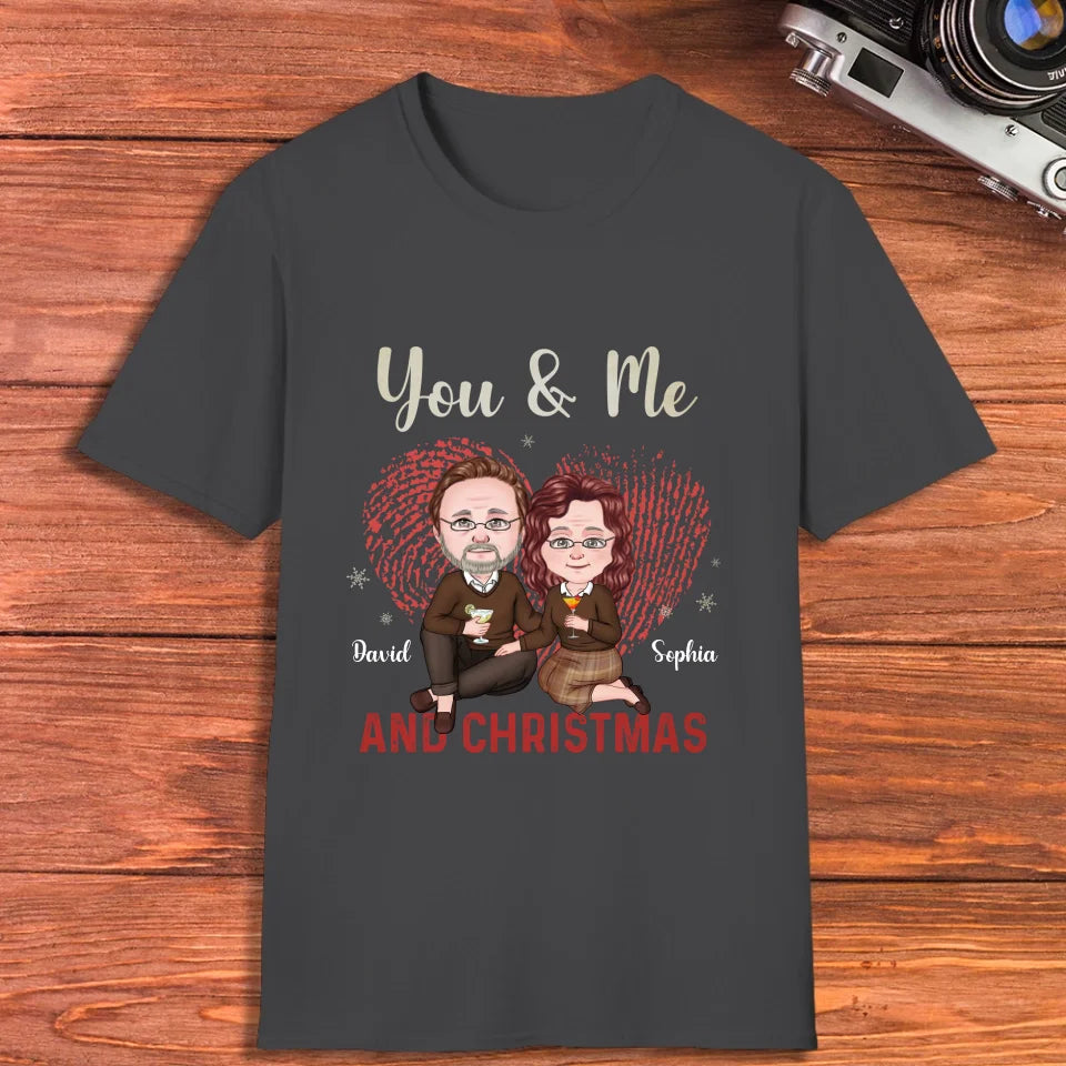 You & Me And Christmas - Custom Name - Personalized Gift For Couples - Unisex T-Shirt