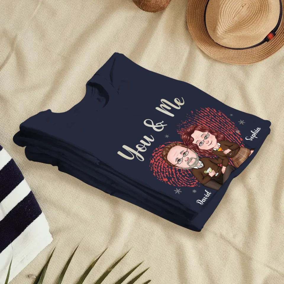 You & Me And Christmas - Custom Name - Personalized Gift For Couples - Unisex T-Shirt