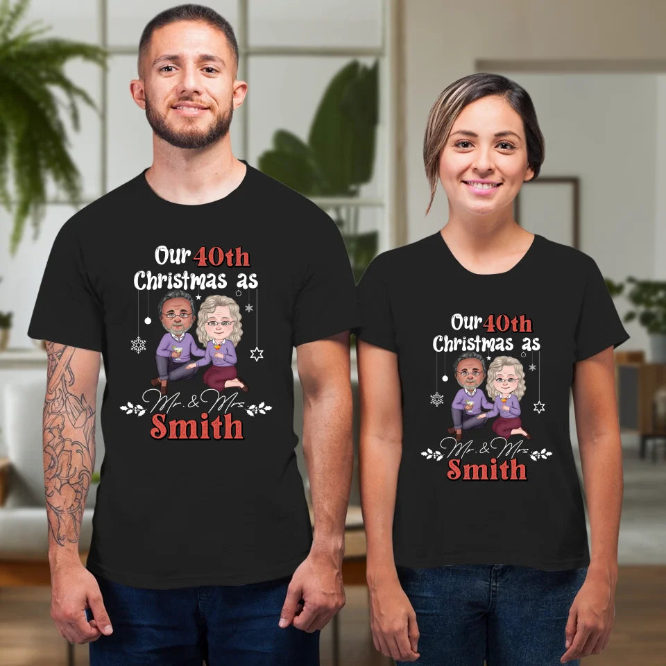 Our Christmas As Mr & Mrs - Custom Anniversary Year - Personalized Gift For Couples - Unisex T-Shirt