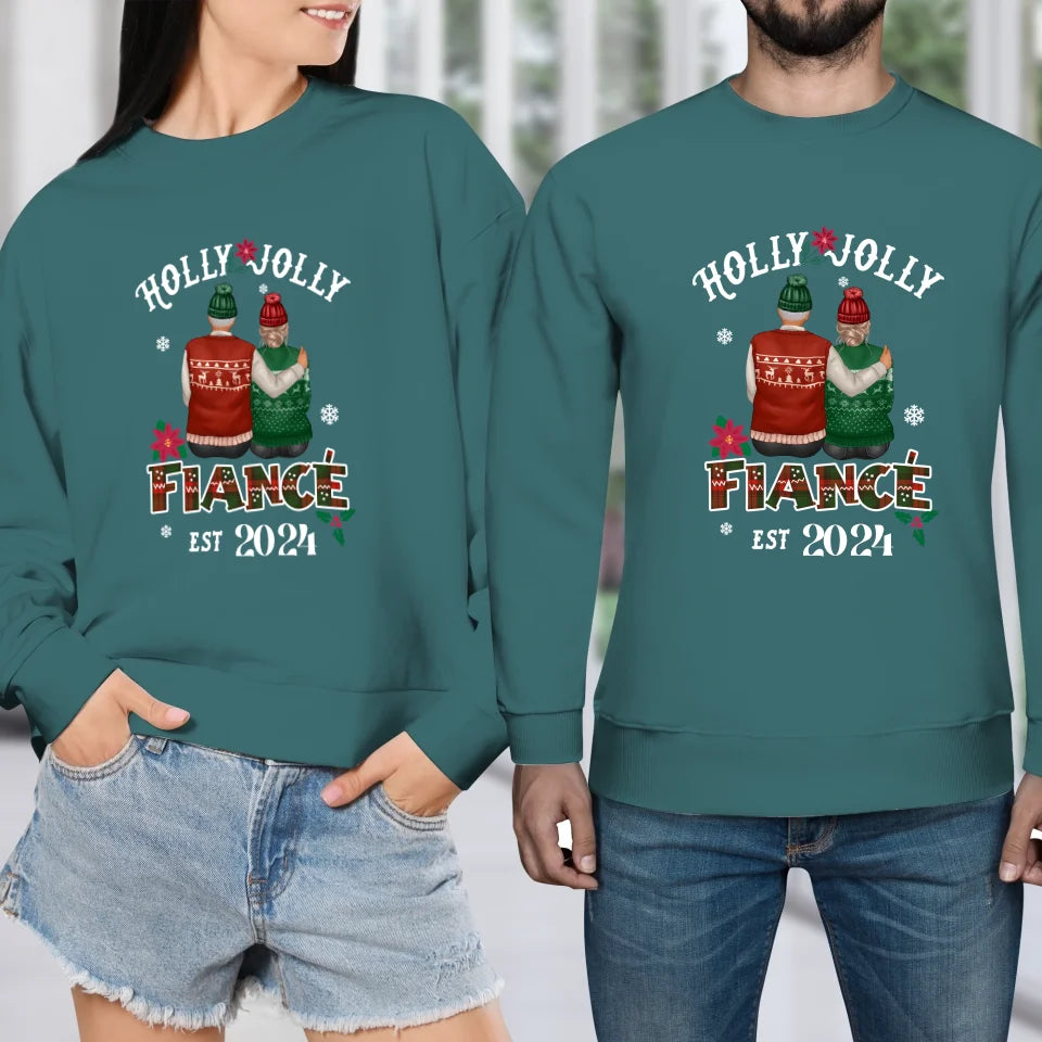 Holly Jolly Fiance - Custom Anniversary Year - Personalized Gift For Couples - Unisex Sweater