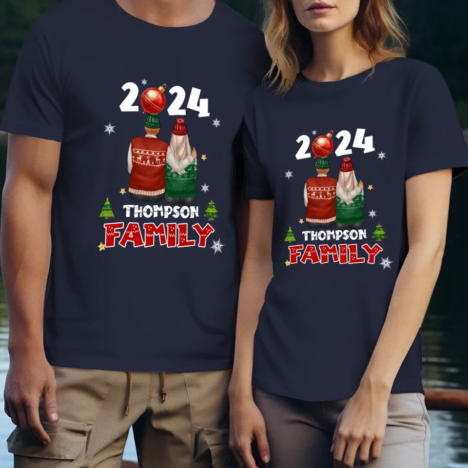 The Family On Christmas - Custom Name - Personalized Gift For Couples - Unisex T-Shirt