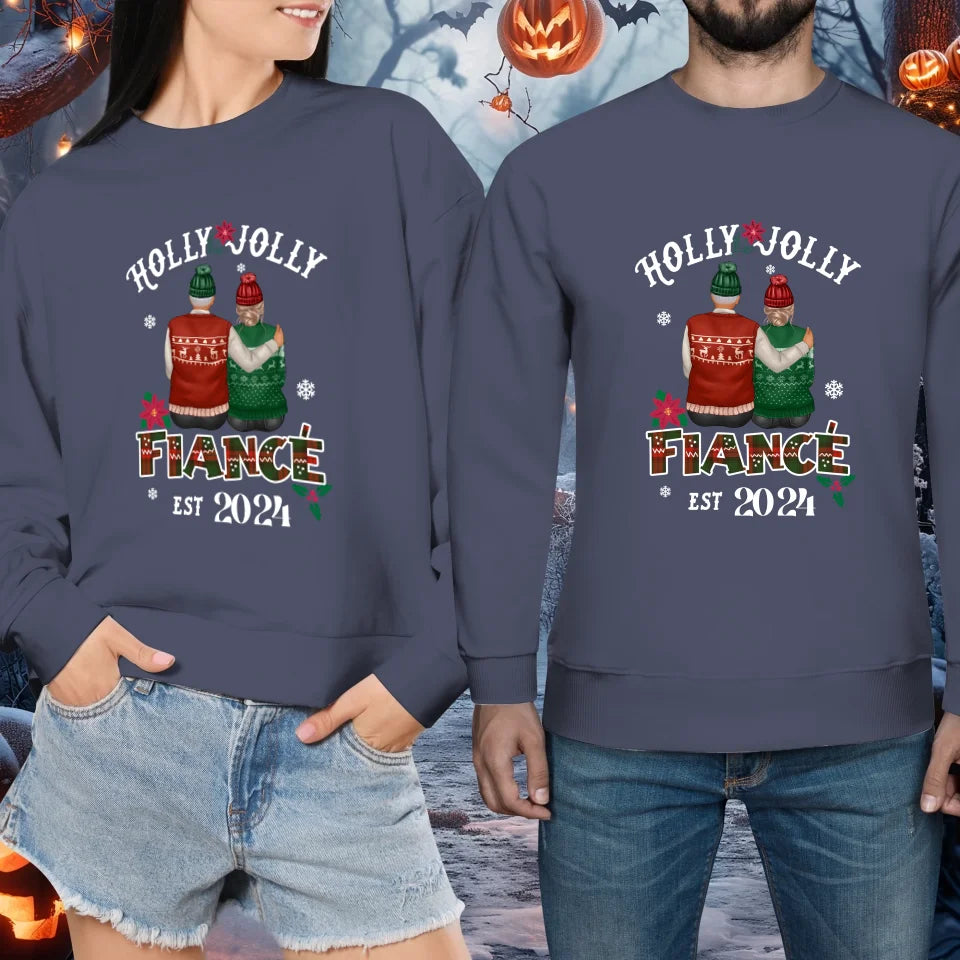 Holly Jolly Fiance - Custom Anniversary Year - Personalized Gift For Couples - Unisex Sweater