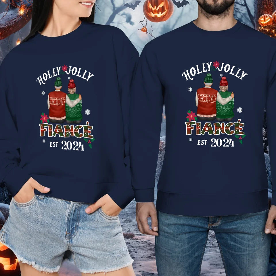 Holly Jolly Fiance - Custom Anniversary Year - Personalized Gift For Couples - Unisex Sweater